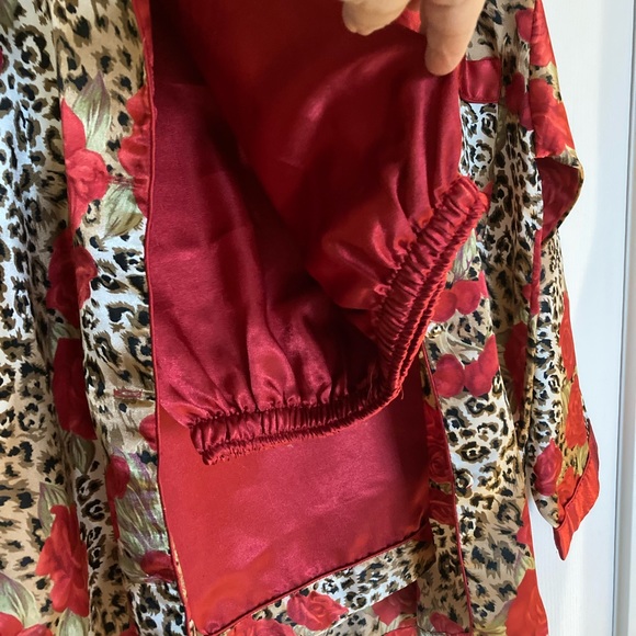 Silk Satin Pajama Set, Leopard Print, Red Roses, Animal Print, Red, Brown, Beige - Picture 8 of 9